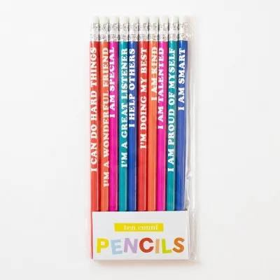 10pk Wood Coloring Pencils Positive Phrases - Bullseye's Playground