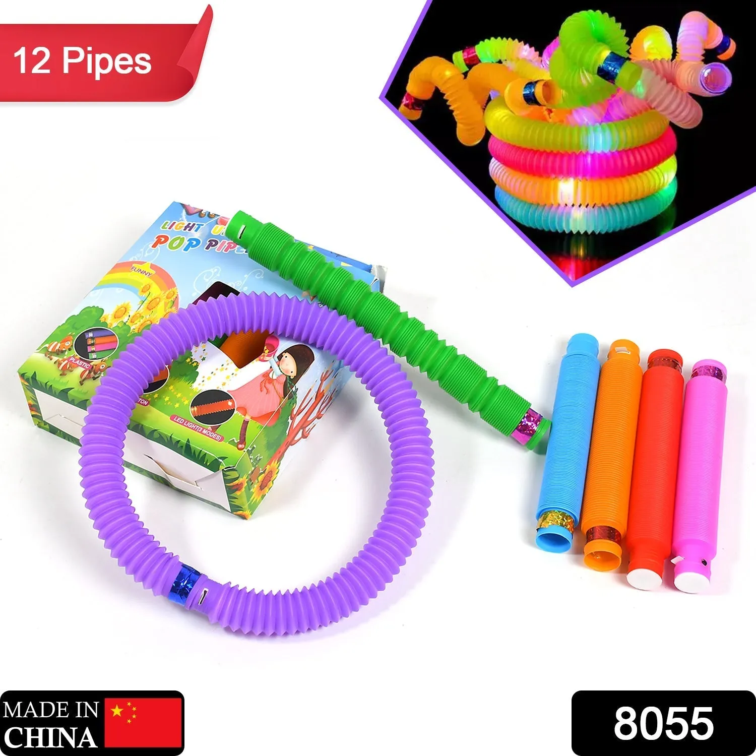 8055 Mini Pop Tubes, Colourful Tubes Sensory Toys Stretch Pipe Toy Fidget Tube Toys Pull Tubes Fidget Toys Sensory Stretch Tubes Fun Tubes for Autism Children Kids Adult Reduce Anxiety (pack of 12)