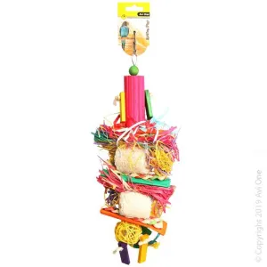 Avi One Bird Toy Loofah with Rattan Ball and Wooden Beads