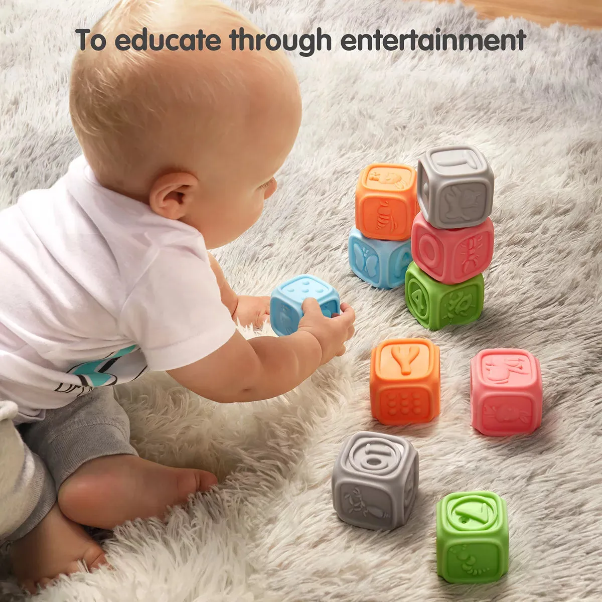 Baby block, soft stacking blocks, educational soft squeeze cube teething chewing sensory toys 10pcs for babies infant 0 Month 