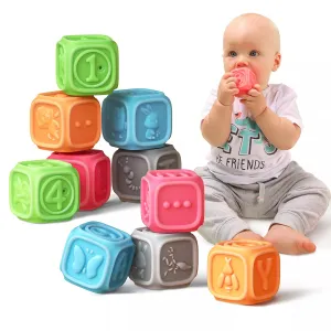 Baby block, soft stacking blocks, educational soft squeeze cube teething chewing sensory toys 10pcs for babies infant 0 Month 