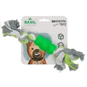 Basil Cotton Rope Rubber Chew Toy with Hard TPR Centre for Dogs