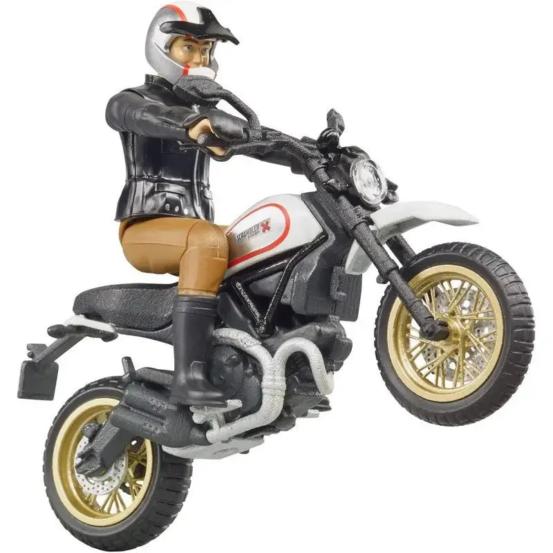 Bruder Scrambler Desert Sled W/ Driver Toy - White/Blue & Blue Bike Available - 1 SENT