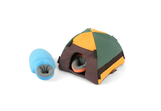 Camp Corbin Squeaky Plush Dog toys, Trailblazing Tent