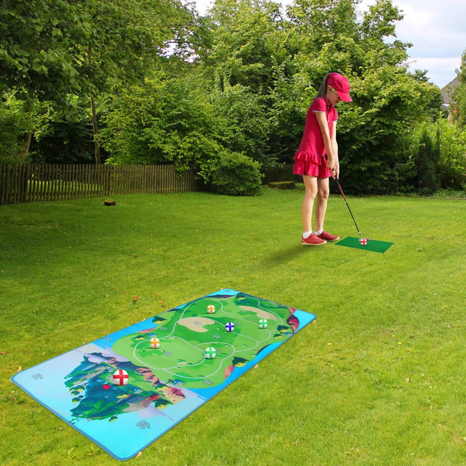 Casual Golf Game Set Indoor Outdoor Golf Pratice Mat Chipping Green Golf Yard Games for Kids Adults with 20 Sticky Golf Balls Storage Bag