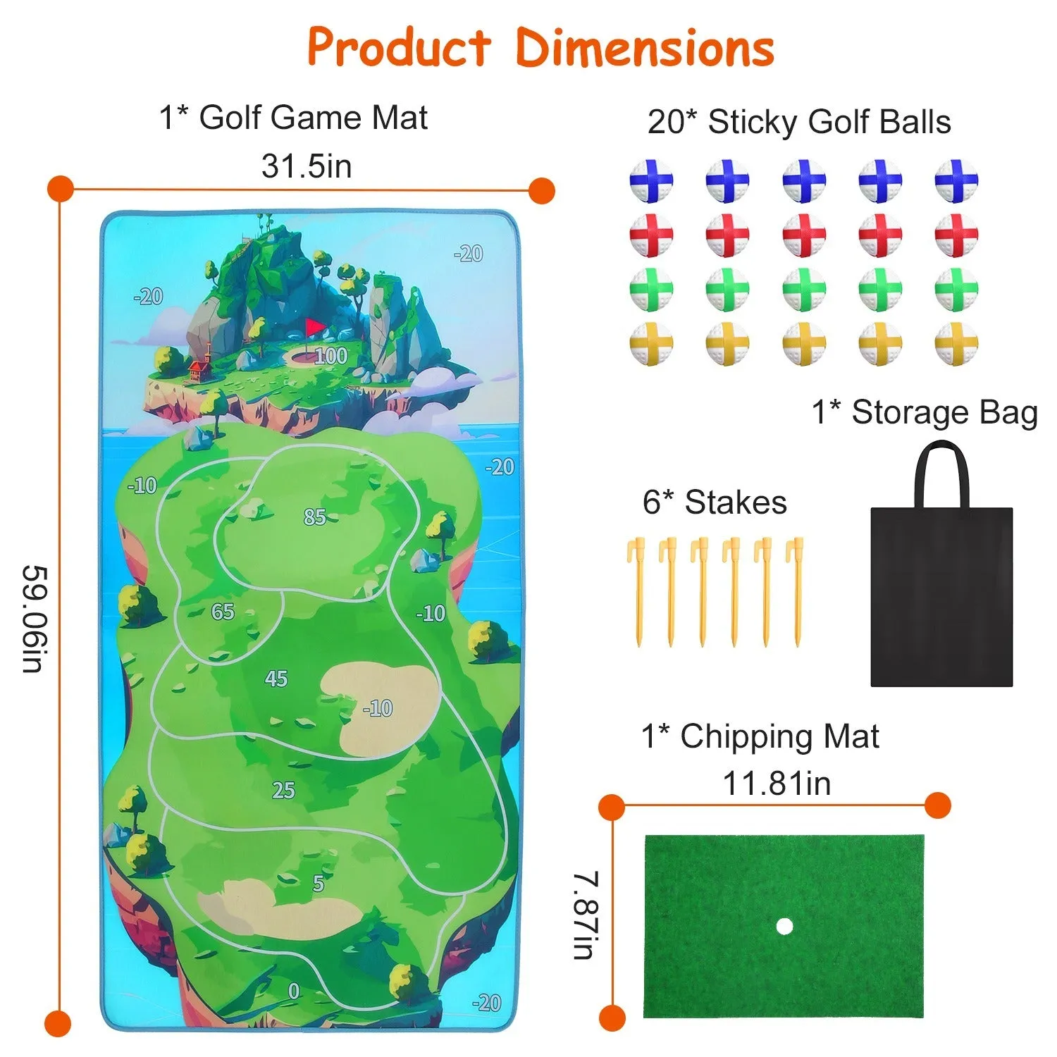 Casual Golf Game Set Indoor Outdoor Golf Pratice Mat Chipping Green Golf Yard Games for Kids Adults with 20 Sticky Golf Balls Storage Bag