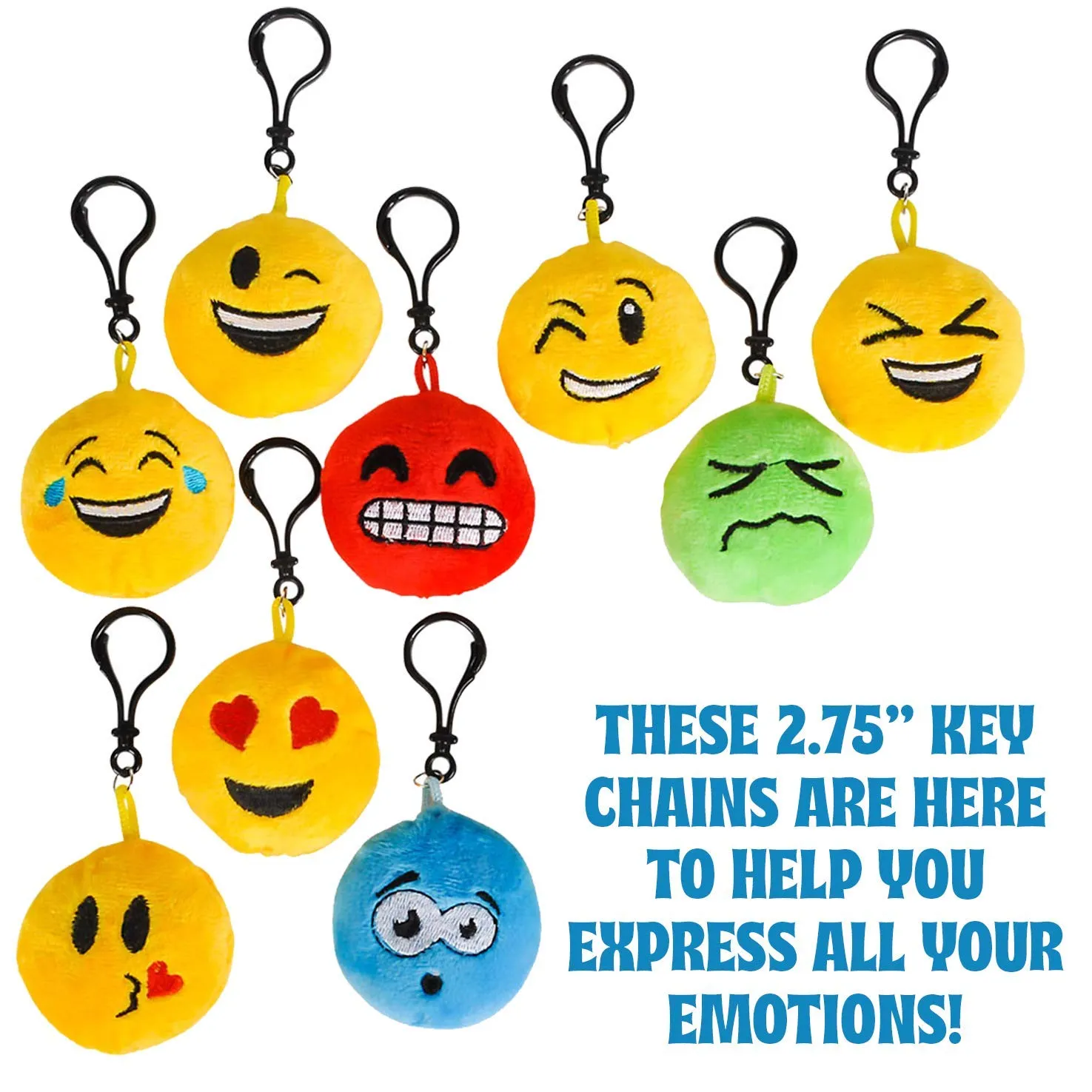 Kicko Emoji Plush Ball Keychain - 24 Pack - Emoticon Plushie Key Chain - for Party Favors