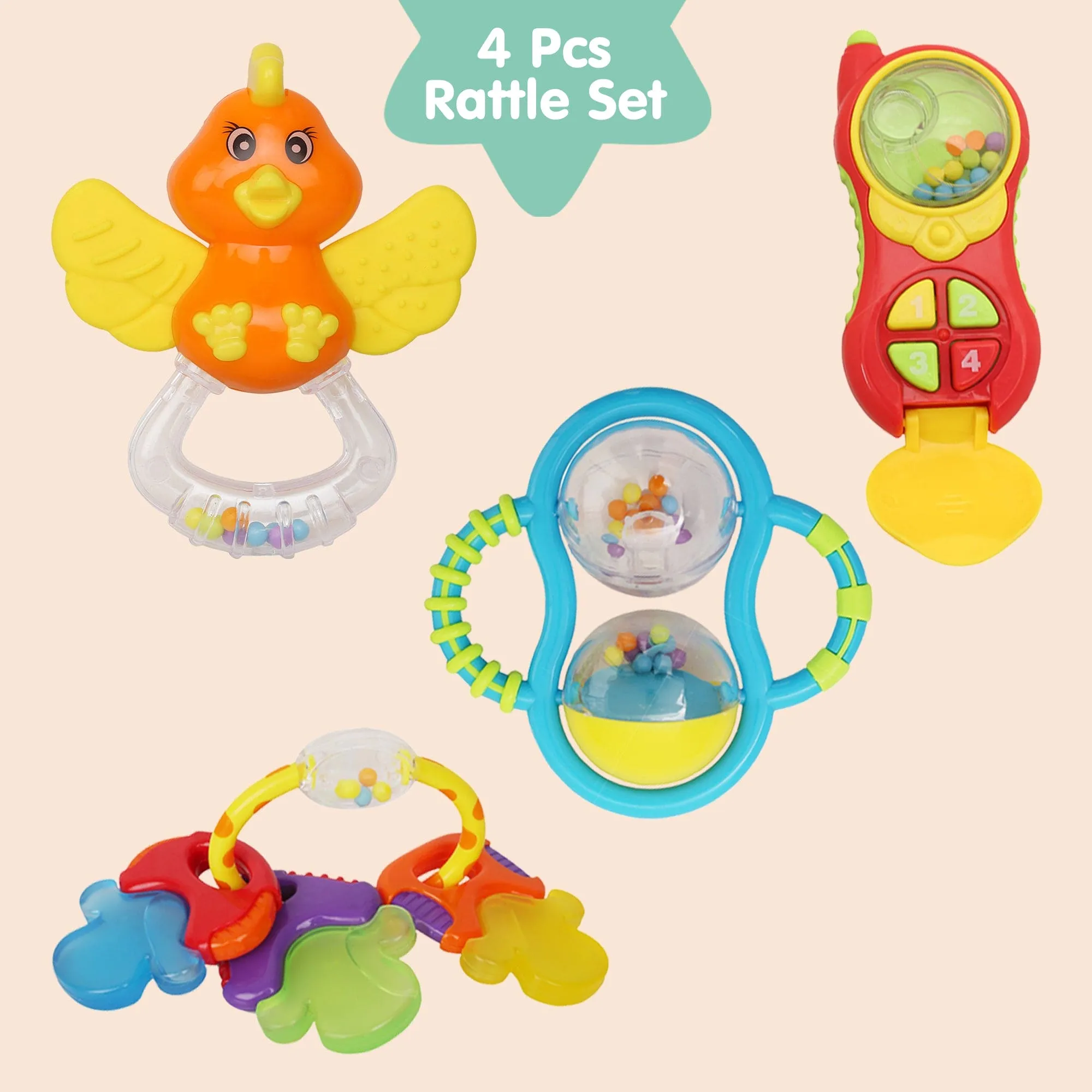 Mixed Multicolour Set of 4 Musical Rattle Toys With Light