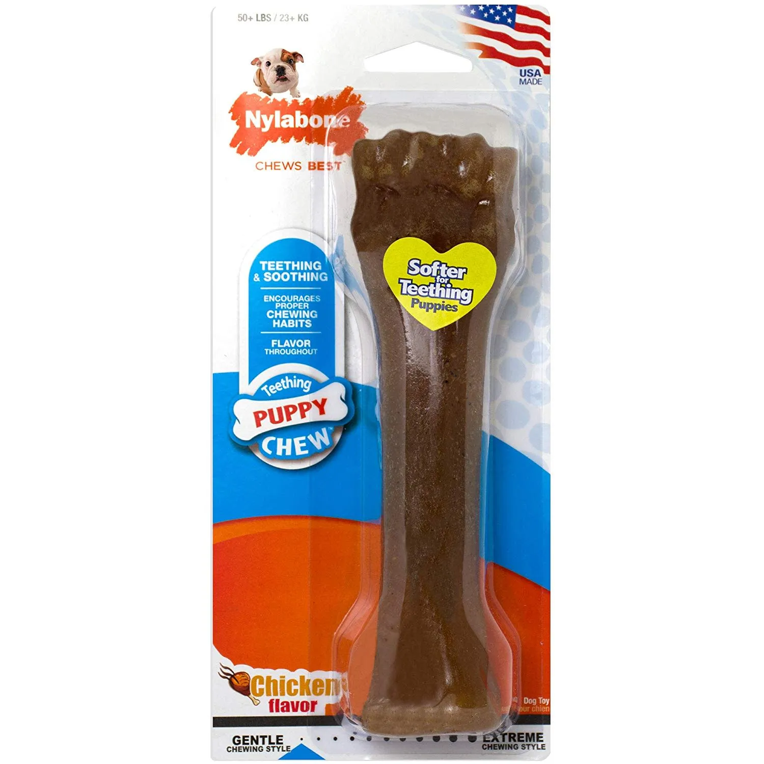 Nylabone Just for Puppies Teething Chew Toy Classic Bone Chicken X-Large 50  lbs.