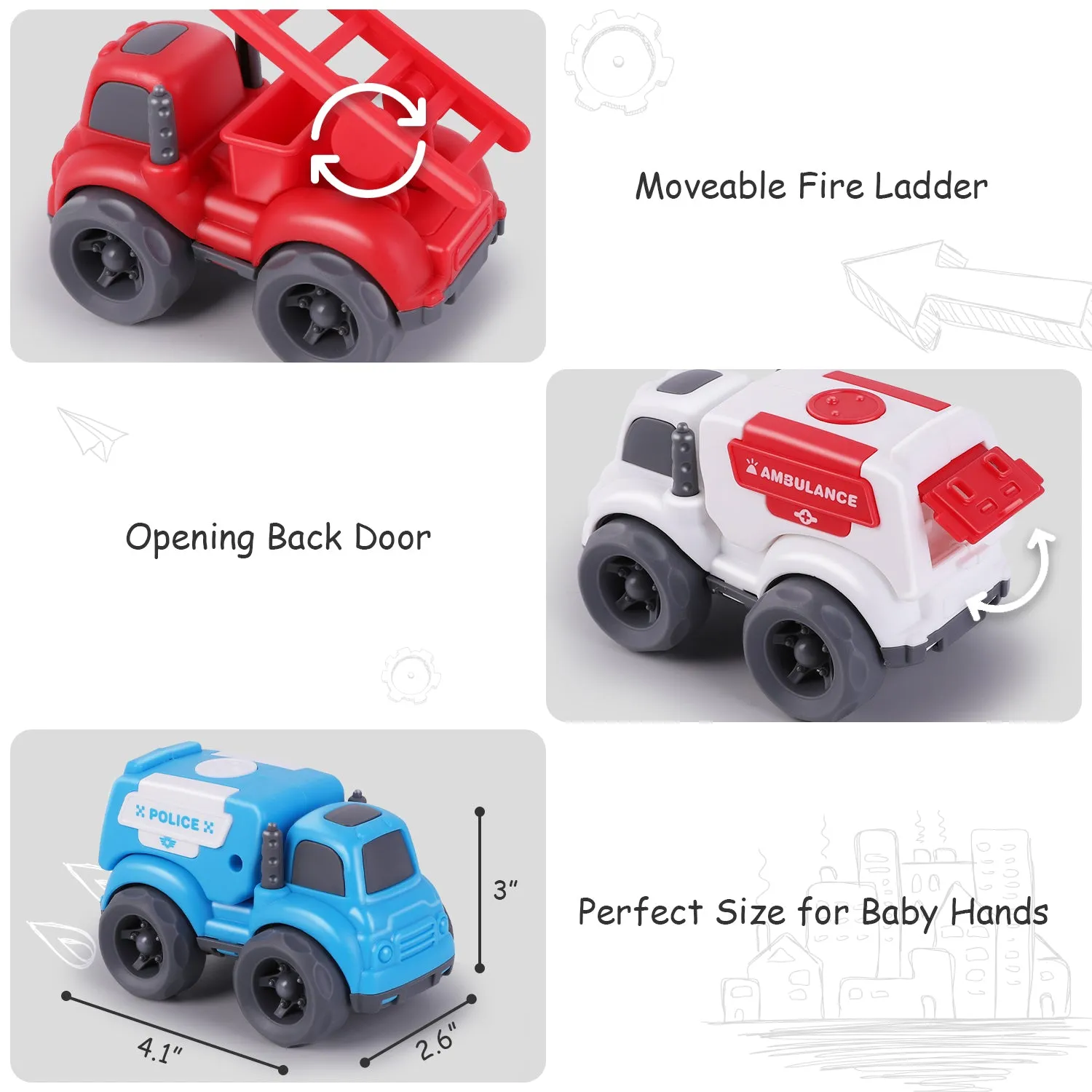 Push and Go Car Toys Rescue Emergency Vehicles Play Set