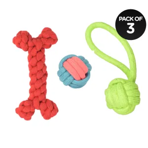 Skatrs Ball, Bone Shaped and Knotted Ball with Handel 3 in 1 Combo Rope Chew Toy for Dogs and Cats