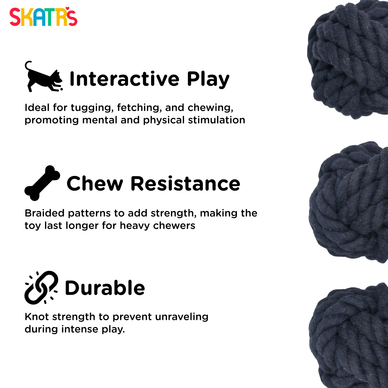 Skatrs Ball Shaped Twisted Rope Chew Toy for Dogs and Cats (Navy Blue)